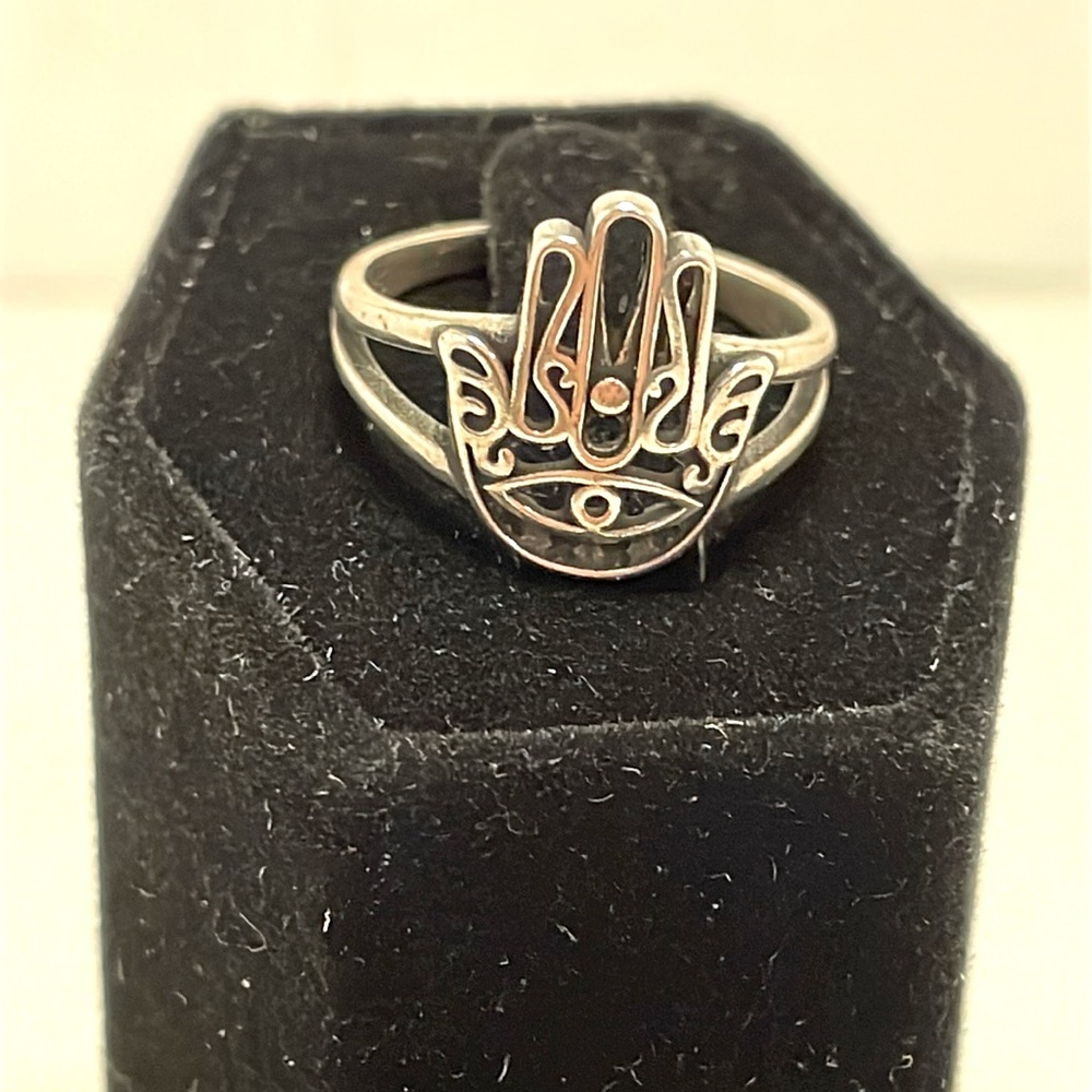 Silver Hamsa Hand Ring - image 1